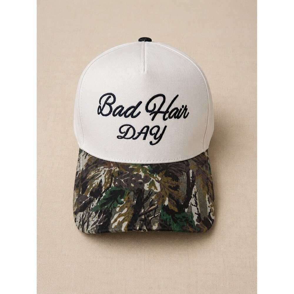 Zenana Bad Hair Day Embroidered Camo Brim Baseball Cap cream‎ Adjustable Hat New